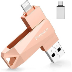 Patianco USB zibatmiņa iPhone 512 GB, MFI sertificēts, ārējā Memory Stick operētājsistēmai iOS, USB 3.0 Pendrive 3-in-1 zibatmiņas disks Android mobilajam tālrunim/klēpjdatoram/personālajam datoram/Mac/iPad (512 GB, rozā)