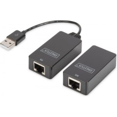 Digitus Pagarinātājs / pagarinātājs usb 1.1 uz vītā pāra cat.5e / 6 utp / sfp līdz 45 m, melns, 20 cm