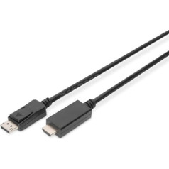 Digitus Displayport 1.2 adaptera kabelis ar aizbīdni 4k 60hz uhd tipa dp / hdmi am / m melns 3m