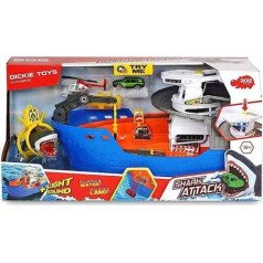 Dickie Toys Shark Attack Toy Boat, Play Set with Carry Handle, Includes Vehicle & Helicopter, Shark with Snap Function, Crushable Submarine with Water Syringe, Shark Cage, Dimensions 50 x 18 x 22 cm, from 3 Years