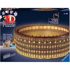 Ravensburger 3D Puzle 11148 — Kolizejs Romā naktī — Itālijas orientieris miniatūrā formātā, mirdz tumsā