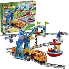 LEGO 10875 DUPLO kravas vilciens, Push & Go lokomotīve ar gaismām un skaņām, funkcionālie akmeņi un 2 celtņi, rotaļlieta bērniem no 2 gadu vecuma, dāvana maziem bērniem