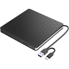 Amicool ārējais CD-DVD rakstītājs un lasītājs ar USB 3.0, C tipa pārnēsājams, Plug&Play, zems trokšņa līmenis, plāns Superdrive klēpjdatoriem, galddatoriem, Macbook datoriem, IOS, Windows 10/8/7/XP un Linux, melns