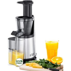 Russell Hobbs Slow Juicer 25170-56 Profesionāla sulu spiede augļiem, dārzeņiem un garšaugiem, nerūsējošais tērauds (3 sietiņa ieliktņi: smalki, rupji un saldēti augļi, ietver atgriešanas funkciju, nesatur BPA, augļu spiede)