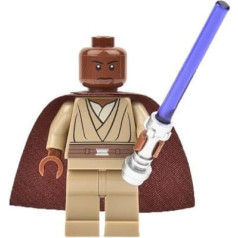 LEGO Star Wars Mace Windu Minifigure ar brūnu apmetni un purpursarkanu – gaismas zobeni – durvis 9526 no LEGO