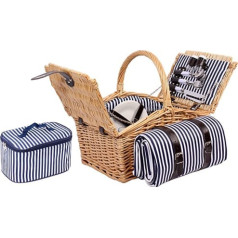 4 Person Weiden Picnic Basket Complete Set Picnic Case Cutlery Plate (Brown)