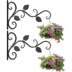 2 Pieces Wall Mount Hanging Plant Holder, Wall Hook Made of Iron for Plants, Plant Holder Metal, Decorative Wall Hanging Basket Holder, for Plant Pots, Lantern, Wind Chimes (Black)