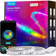 Govee RGBIC Pro LED sloksne 20 m, Smart LED sloksne, kas darbojas ar Alexa un Google asistentu, Beschichtes Lichtband Sync ar mūziku, App-Steuerung, Farbwechsel, geeignet für Zuhause Schlafzimmer Gaming