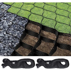 2 Pack 15m² Gravel Grass Mesh Floor Mat Thick Geo Grid Tensile Strength Gravel Floor Mat for Greenhouse Deck Lawn Shed Incline Driveways Parking Garden (5x3m)