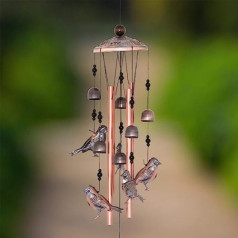 SA Produkti Vogel-Windspiel – Innen- und Außendekoration ar Aluminiumrohren – noderība Gartenornamente mit Haken – handgefertigte Glocken mit beruhigenden Geräuschen – Vintage-Dekor für Terrasse