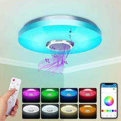 36 W LED griestu gaisma ar Bluetooth skaļruni, viedais griestu apgaismojums ar tālvadības pulti un lietotņu vadību, RGBW krāsas maiņa, regulējama guļamistabai, virtuvei, vannas istabai, bērnu istabai, viesistabai, diametrs 30 cm