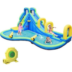 COSTWAY Bouncy Castle Water Slide Play Pool Inflatable Water Play Centre with Slide Water Park Inflatable Paddling Pool 478 x 366 x 242 cm (Bouncy Castle with Blower)