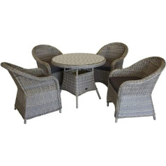 KMH Kubo Polyrattan Garden Furniture Set 5 Pieces Brown - Garden Lounge Including Seat Cushions - Modern Garden Furniture Polyrattan - Robust Garden Furniture Dining Table 4 Garden Chairs with Armrests