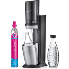 SodaStream Crystal 3.0 ūdens karbonators ar 1x Quick-Connect CO2 cilindru un 2x stikla karafēm, sudraba, melna, titāna, 45 cm