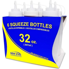 Jaunas Star 26269 plašas mutes plastmasas izspiežamās pudeles, 32 unces, caurspīdīgas, komplektā pa 6