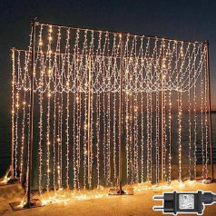 Dekofun gaismas aizkars 600 LED 6 x 3 m Fairy Lights aizkars ar kontaktdakšu, taimeris, 8 režīmi ūdensizturīgs pasaku gaismas aizkars āra iekštelpu Ziemassvētku kāzu logu dārza sienu dekorēšanai - silti balts