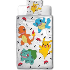 Character World Pokemon gultas veļa 135 x 200 cm + 80 x 80 cm · Spēle Pokémon Pikachu & Friends · 100% kokvilna · Divdaļīga pusaudžu bērnu gultas veļa