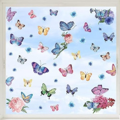 33 Pieces Butterflies Window Stickers Butterflies and Flowers Window Stickers for Girls Room Colorful Butterflies Wall Art for Living Room Kids Room Party Window Decoration