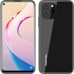 OUKITEL Viedtālrunis bez līguma C21 PRO, pilna stikla dizains, 4 GB + 64 GB, 256 GB ārējā SD, 21 MP trīskāršā atpakaļskata kamera, Android 11 dual SIM mobilais tālrunis, 6,39 collu HD+ displejs, pirkstu nospiedumu sejas ID GPS WiFi melns