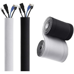 10cm Wide Cable Management Sleeve, Flexible Neoprene Cable Sleeve for Desk, TV, Computer, Cable Cover, Wire Trim, Black and White, Reversible (Inner Diameter 1