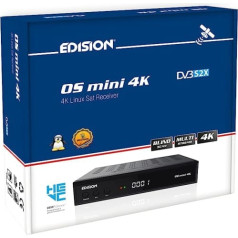 EDISION OS Mini 4K S2X — Linux E2 SAT uztvērējs H.265/HEVC (1x DVB-S2X, Multistream, Blind Scan, 4K 2160p, 2x USB, HDMI, LAN, Remote Control 2-in-1, Card Reader) [Iepriekš ieprogrammēts Astra Hotbridge]