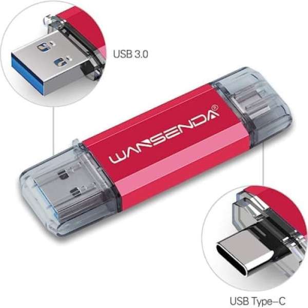 WANSENDA USB Stick 128 GB Type C USB Stick 3.0 128 GB Memory Stick 128 GB for Type-C Android Devices / PC / Mac (128 GB, Red)