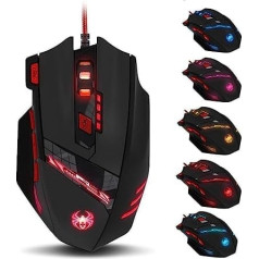 zelotes spēļu pele, 9200 DPI datora pele, USB RGB ergonomiskā pele ar kabeli, datora pele, optiskā pele Gamer PC Mac (melna)