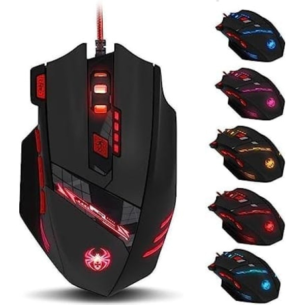 zelotes spēļu pele, 9200 DPI datora pele, USB RGB ergonomiskā pele ar kabeli, datora pele, optiskā pele Gamer PC Mac (melna)