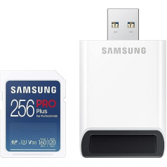 Samsung PRO Plus 256GB UHS-I U3 Full HD & 4K UHD 160MB/s Read 120MB/s Writing Memory Card for SLR Cameras and System Cameras with USB Card Reader