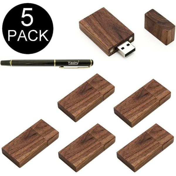 Yaxiny Walnut Wood Rectangle Shape USB 2.0/3.0 Flash Drive 5 Pack Wood USB Disk-4 3.0/16GB