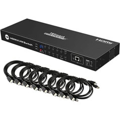 TESmart 16 Port HDMI KVM Switch 4K @ 30Hz Ultra HD | 16x1 KVM Switch 16 PC 1 Monitor Supports IR Remote Control RS-232 & LAN Control with Extra USB 2.0 Port and 8x1.5m KVM Cable Matte Black