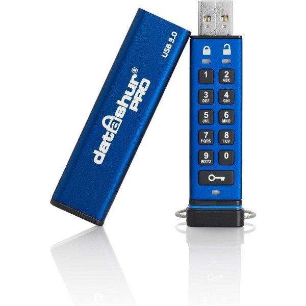 iStorage datAshur Pro IS-FL-DA3-256-128 GB USB 3.0 Secure Encrypted Flash Drive 256-bit 128 Blue