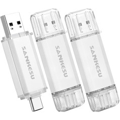 SANKESU 64 GB 3 dab. USB zibatmiņas karte 3.0 USB C zibatmiņas diski USB-A un C tipa OTG atmiņas karte, divas atmiņas kartes personālajam datoram/planšetdatoram/klēpjdatoram/C tipa mobilajam tālrunim (sudraba krāsā)