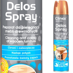 Mēbeļu tīrīšanas līdzeklis noņem netīrumus, putekļus, roku pēdas, spīdumus CLINEX Delos Spray 300ml