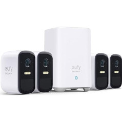 eufy security eufyCam 2C Pro, āra novērošanas kamera, 2K izšķirtspēja, 180 dienu akumulators, saderīgs ar HomeKit un saules paneli, IP67, āra novērošanas kameru komplekts 4+1, vietējā krātuve