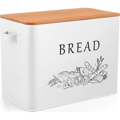 Onader maizes tvertne, metāla maizes tvertne ar bambusa kapāšanas dēļa vāku, īpaši liels maizes trauks 2 maizītēm, senlaicīga maizes uzglabāšana virtuves darba virsmai, vietu taupoša un izturīga - balta