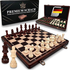 APEQi® Premium šaha spēle Koka augstas kvalitātes 38 x 38 cm, 2 papildu sievietes, ideja dāvanai, elegants šaha dēlis Koksne augstas kvalitātes saliekamā šaha kastes šaha komplekts šaha spēle bērniem