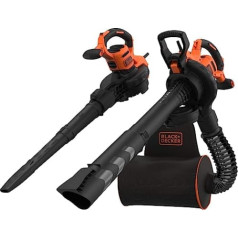 Black + Decker 3-in-1 electric leaf blower & leaf blower (3,000 watts, with chopper, 72l bag bag - high blowing speed & adjustable suction power, for patios, paths, driveways) BEBLV300