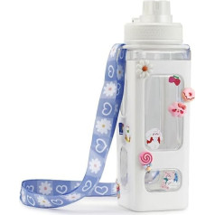 NEWSTYP Kawaii Bear pasteļkrāsas ūdens pudele ar 3D uzlīmi 700 ml plastmasas ceļojumu tējas sulas piens, pārnēsājams jauks šeikeris ūdens pudelē, dāvana (balta)