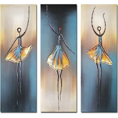 Wieco Art Dancing Girl Modern Design Large 3 Panel 100% Hand Painted Stretched and Framed Ballet Dancer Oil Painting on Canvas Wall Art for Living Room Bedroom Home Decor