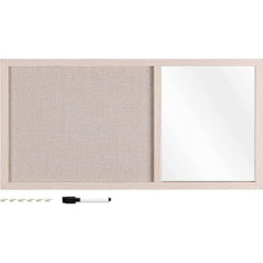 Navaris Combination board made of pin board and mirror - memo board 70 x 35 cm with textile pin board and mirror surface - wall board pin board - incl. marker pins