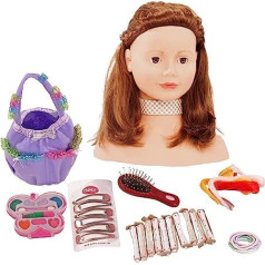 Götz 1192053 Hairwork with Brown Hair and Brown Eyes - 28 cm High Makeup Head in 57 Piece Set - Suitable for Girls from 3 Years