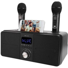 Bluetooth karaoke skaļruņu KTV komplekts, karaoke aprīkojums ar dubulto mikrofonu mājām, AUX USB universāla video ierīce tālrunim/planšetdatoram/personālajam datoram, 2 bezvadu karaoke mikrofoni (melni)