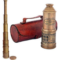 Antikes Teleskop 1915 London Messing Maritim 15xVintage Piraten Spyglass Teleskop,Funktionales Messing & klare Sicht Piratenteleskop 45.7 cm mit Ledertasche – Wunderbares Geschenk (Teleskop mit Box)