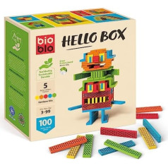 Bioblo Hello Box Rainbow Mix with 100 Building Blocks, Sustainable Tiles for Children from 3 Years