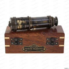 Vintage Nautical Handheld Brass Telescope with Wooden Case Nautical Captain Spyglass Telescope