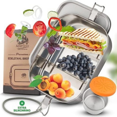 AdlerBoxx® Premium Lunch Box Stainless Steel 1400 ml | Metāla pusdienu kaste ar nodalījumiem | Nerūsējošā tērauda pusdienu kaste pieaugušajiem un bērniem | Pusdienu kaste ceļojumiem | Necaurlaidīgs un izturīgs