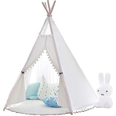 Little Dove Teepee rotaļu telts bērniem Dabīgas kokvilnas audekls Bērnu telts Rotaļu namiņš ar paklājiņu