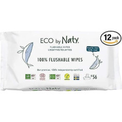 Eco by Naty skalojamās bērnu salvetes — 100% ūdenī kompostējamas un dārzeņu salvetes, bez ķīmiskām vielām un hipoalerģiskas bērnu salvetes, drošas jutīgai mazuļu ādai (12 x 56 | 672 iepakojums)