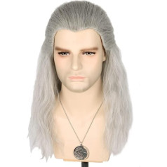 MINDONG Long Curly Grey Wig for Men Cosplay Geralt by Rivia Wig Inspired by The Witcher for Halloween Costume Parties CLWQR (Color : Grey)